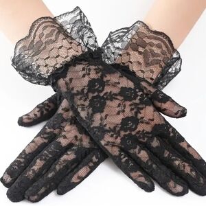 Beloved Millinery Black Lace Wrist-Length Elegant Ruffle Gloves Church Funeral